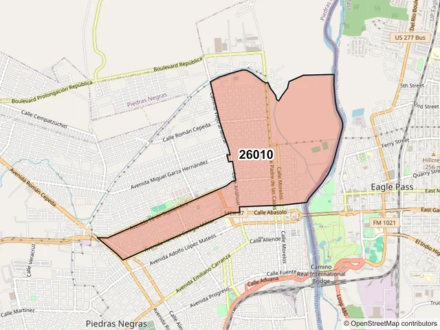 Mapa del código postal 26010, Piedras Negras, Coahuila de Zaragoza