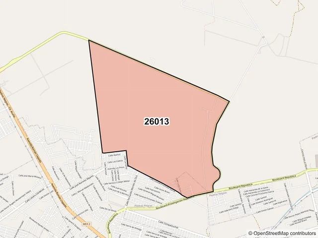 Mapa del código postal 26013, Piedras Negras, Coahuila de Zaragoza
