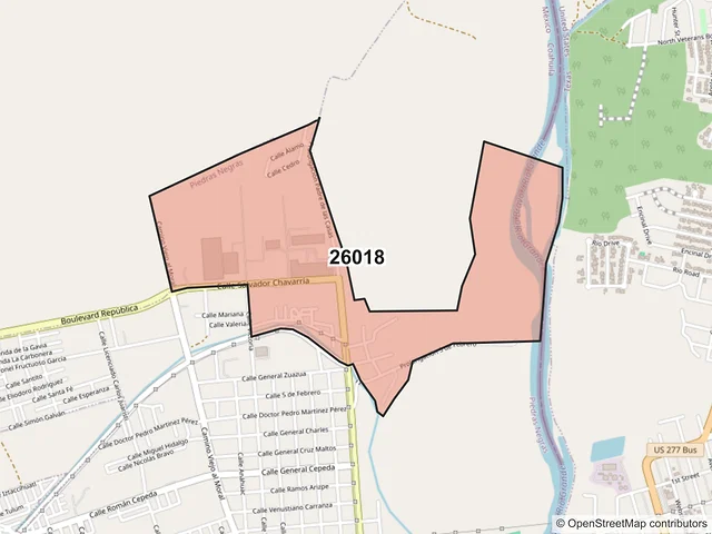 Mapa del código postal 26018, Piedras Negras, Coahuila de Zaragoza