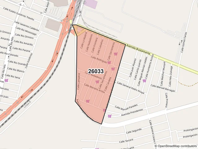Mapa del código postal 26033, Piedras Negras, Coahuila de Zaragoza