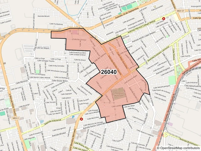 Mapa del código postal 26040, Piedras Negras, Coahuila de Zaragoza