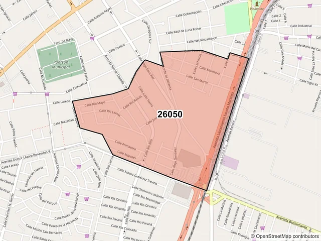 Mapa del código postal 26050, Piedras Negras, Coahuila de Zaragoza