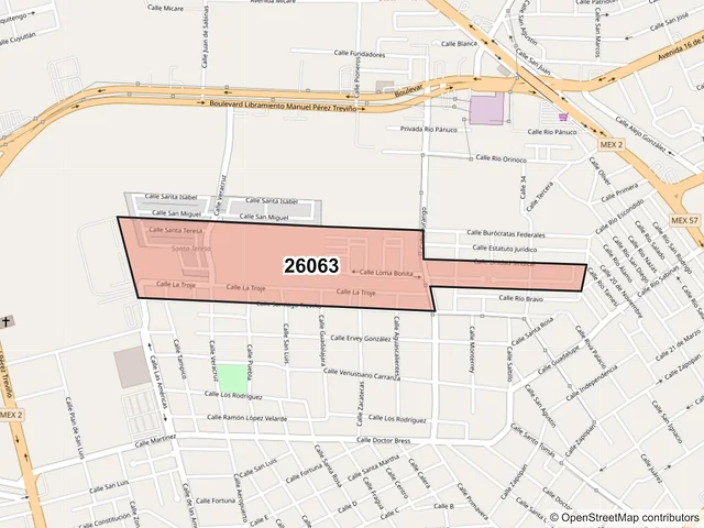 Mapa del código postal 26063, Piedras Negras, Coahuila de Zaragoza