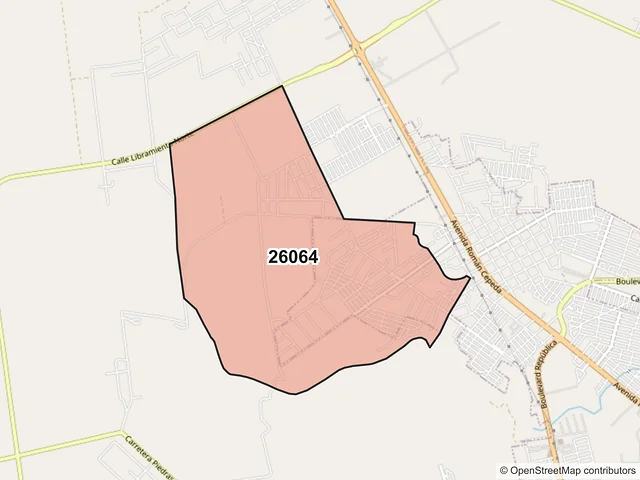 Mapa del código postal 26064, Piedras Negras, Coahuila de Zaragoza