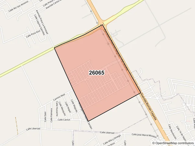 Mapa del código postal 26065, Piedras Negras, Coahuila de Zaragoza