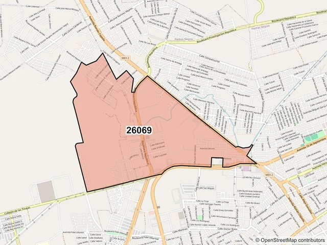 Mapa del código postal 26069, Piedras Negras, Coahuila de Zaragoza