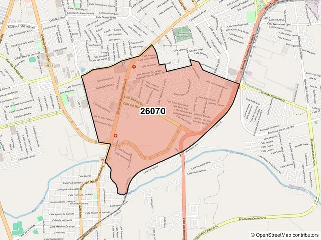 Mapa del código postal 26070, Piedras Negras, Coahuila de Zaragoza