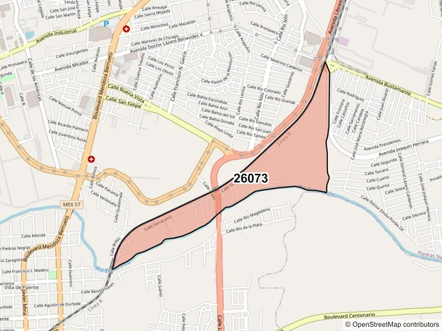 Mapa del código postal 26073, Piedras Negras, Coahuila de Zaragoza