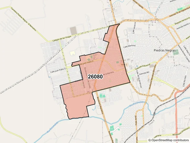 Mapa del código postal 26080, Piedras Negras, Coahuila de Zaragoza