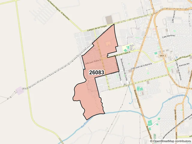 Mapa del código postal 26083, Piedras Negras, Coahuila de Zaragoza