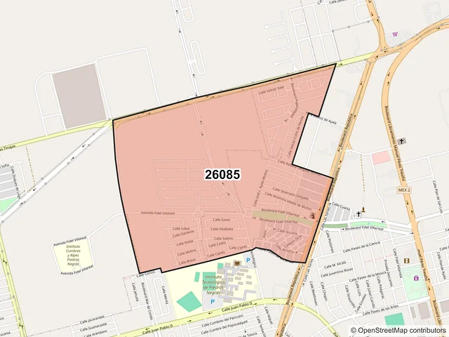 Mapa del código postal 26085, Piedras Negras, Coahuila de Zaragoza