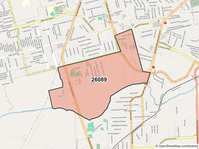Mapa del código postal 26089, Piedras Negras, Coahuila de Zaragoza