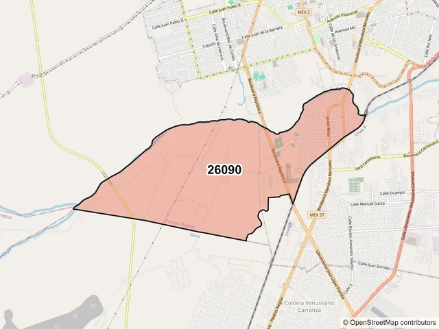 Mapa del código postal 26090, Piedras Negras, Coahuila de Zaragoza