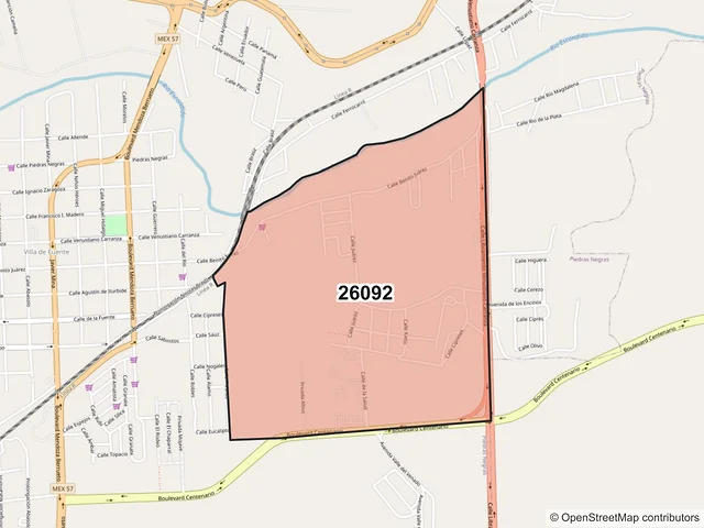 Mapa del código postal 26092, Piedras Negras, Coahuila de Zaragoza