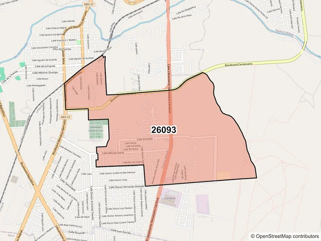 Mapa del código postal 26093, Piedras Negras, Coahuila de Zaragoza