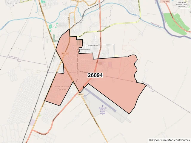 Mapa del código postal 26094, Piedras Negras, Coahuila de Zaragoza