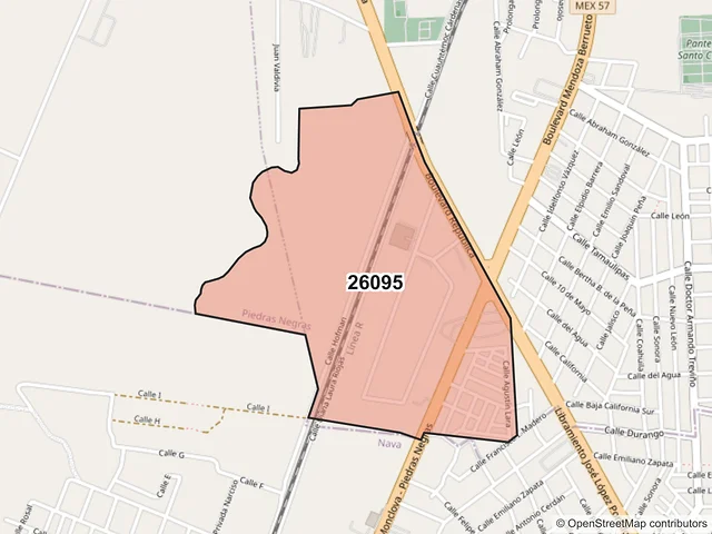 Mapa del código postal 26095, Piedras Negras, Coahuila de Zaragoza