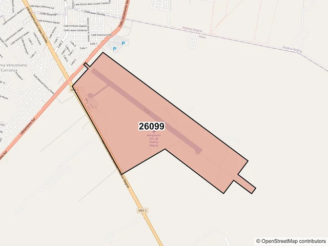 Mapa del código postal 26099, Piedras Negras, Coahuila de Zaragoza