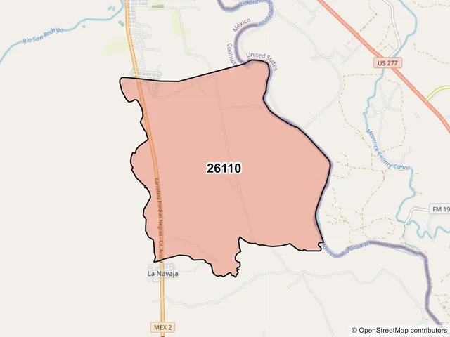 Mapa del código postal 26110, Piedras Negras, Coahuila de Zaragoza
