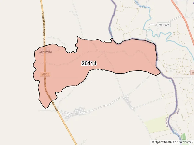 Mapa del código postal 26114, Piedras Negras, Coahuila de Zaragoza