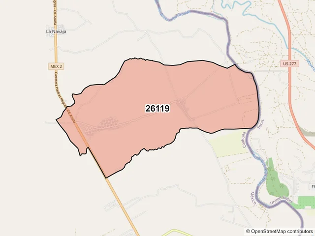 Mapa del código postal 26119, Piedras Negras, Coahuila de Zaragoza