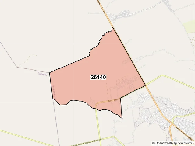 Mapa del código postal 26140, Piedras Negras, Coahuila de Zaragoza