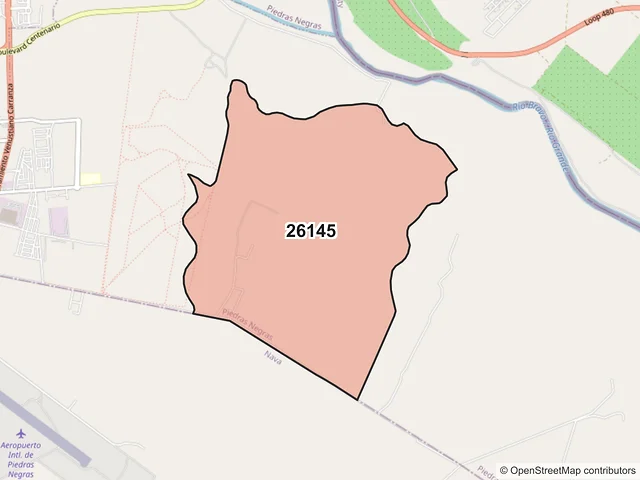Mapa del código postal 26145, Piedras Negras, Coahuila de Zaragoza