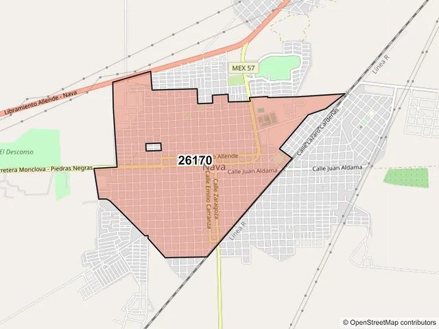 Mapa del código postal 26170, Nava, Coahuila de Zaragoza