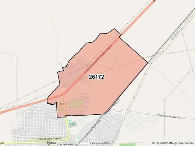 Mapa del código postal 26172, Nava, Coahuila de Zaragoza