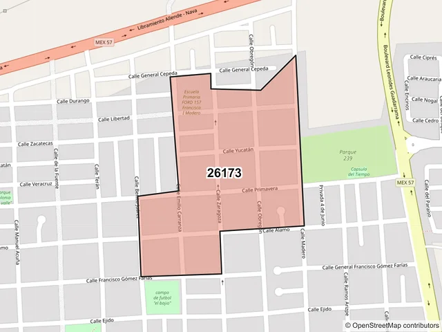 Mapa del código postal 26173, Nava, Coahuila de Zaragoza