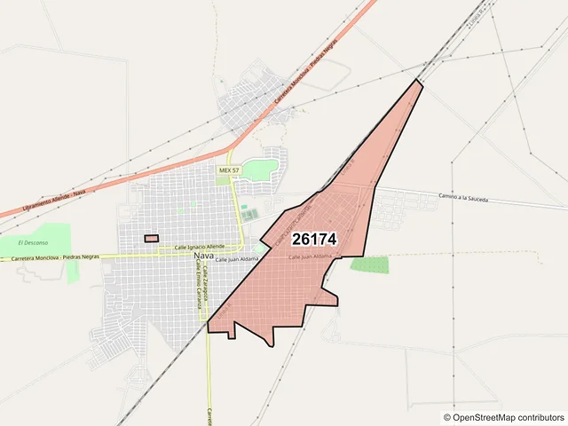 Mapa del código postal 26174, Nava, Coahuila de Zaragoza