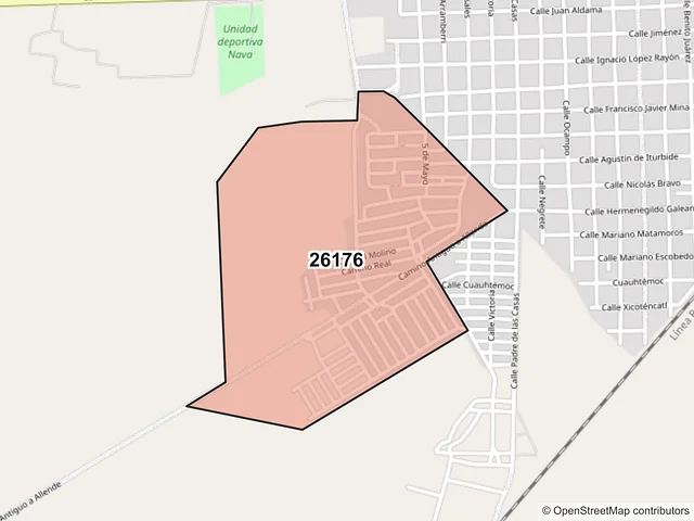 Mapa del código postal 26176, Nava, Coahuila de Zaragoza