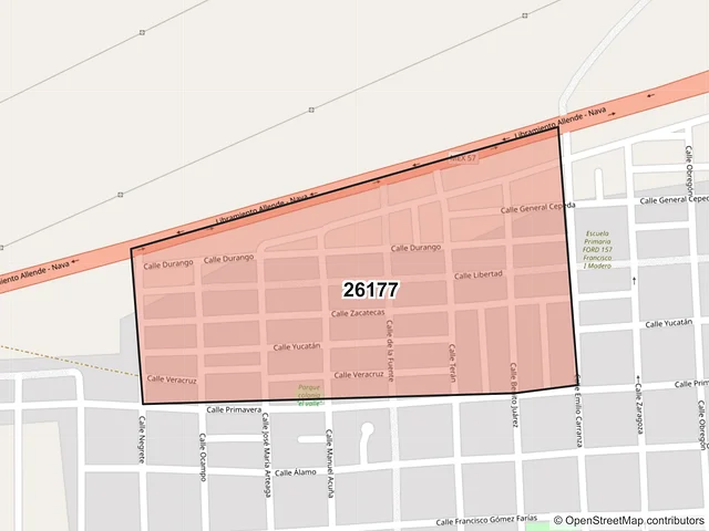 Mapa del código postal 26177, Nava, Coahuila de Zaragoza