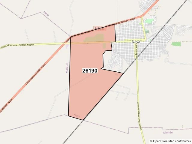 Mapa del código postal 26190, Nava, Coahuila de Zaragoza