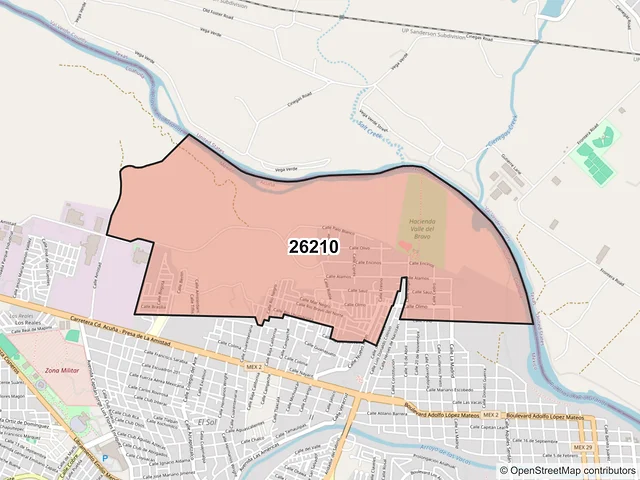 Mapa del código postal 26210, Acuña, Coahuila de Zaragoza