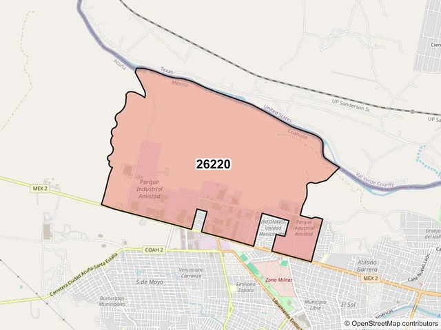 Mapa del código postal 26220, Acuña, Coahuila de Zaragoza
