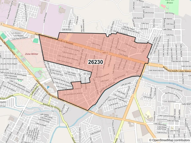 Mapa del código postal 26230, Acuña, Coahuila de Zaragoza