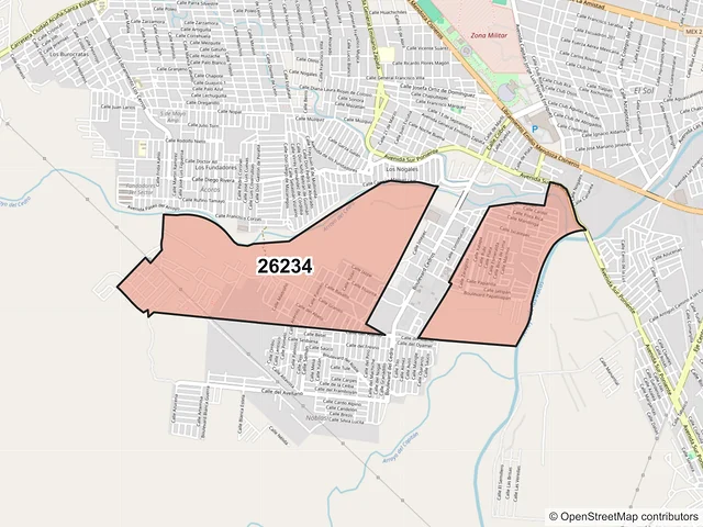 Mapa del código postal 26234, Acuña, Coahuila de Zaragoza