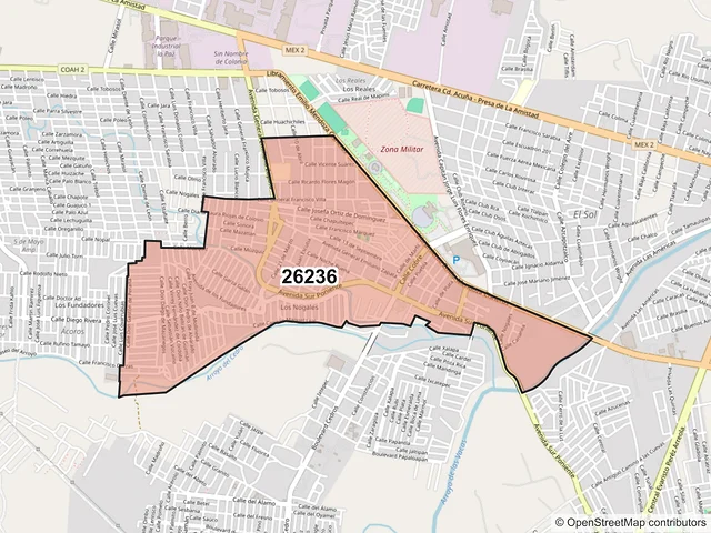 Mapa del código postal 26236, Acuña, Coahuila de Zaragoza