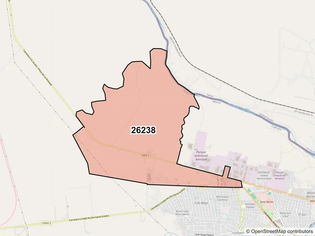 Mapa del código postal 26238, Acuña, Coahuila de Zaragoza