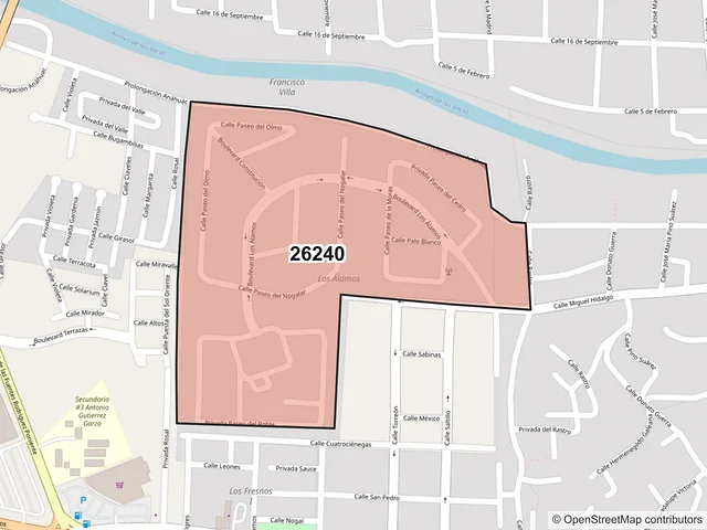 Mapa del código postal 26240, Acuña, Coahuila de Zaragoza