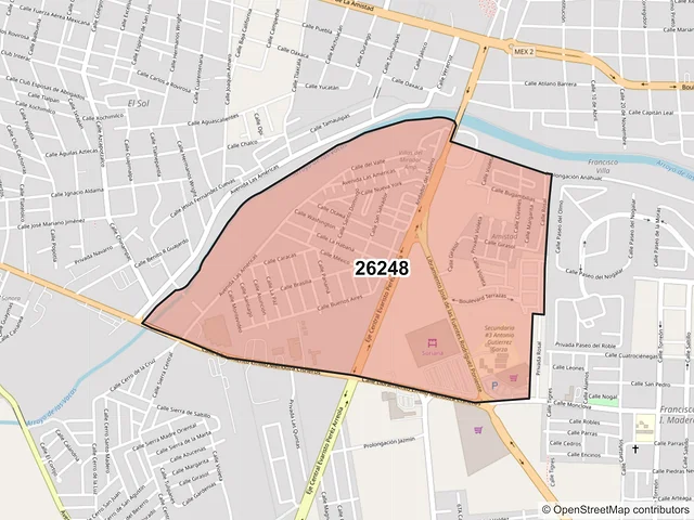 Mapa del código postal 26248, Acuña, Coahuila de Zaragoza