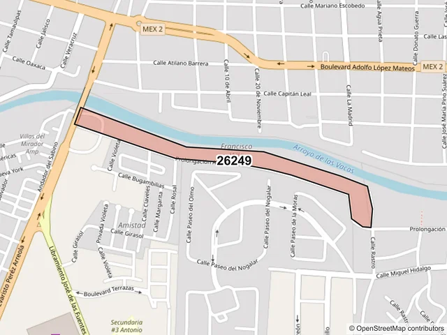 Mapa del código postal 26249, Acuña, Coahuila de Zaragoza