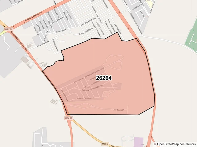 Mapa del código postal 26264, Acuña, Coahuila de Zaragoza