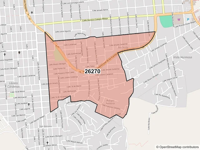 Mapa del código postal 26270, Acuña, Coahuila de Zaragoza