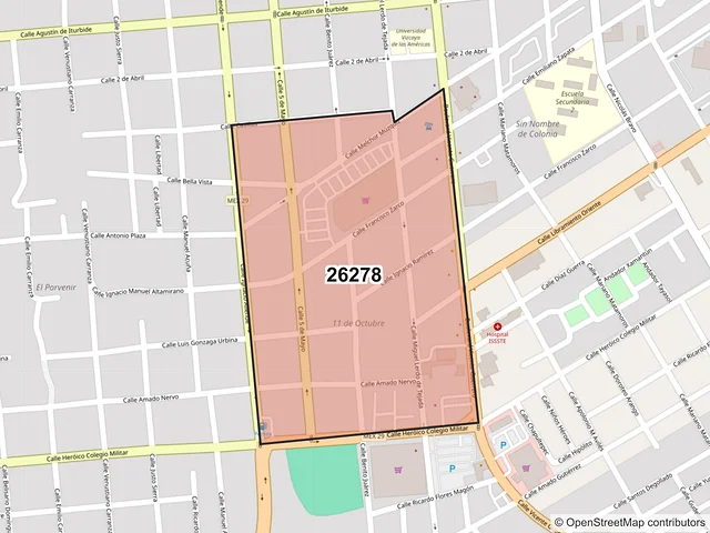 Mapa del código postal 26278, Acuña, Coahuila de Zaragoza