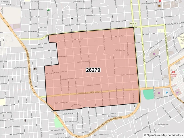 Mapa del código postal 26279, Acuña, Coahuila de Zaragoza
