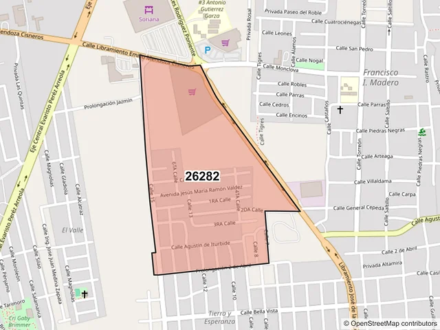 Mapa del código postal 26282, Acuña, Coahuila de Zaragoza