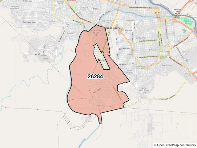 Mapa del código postal 26284, Acuña, Coahuila de Zaragoza