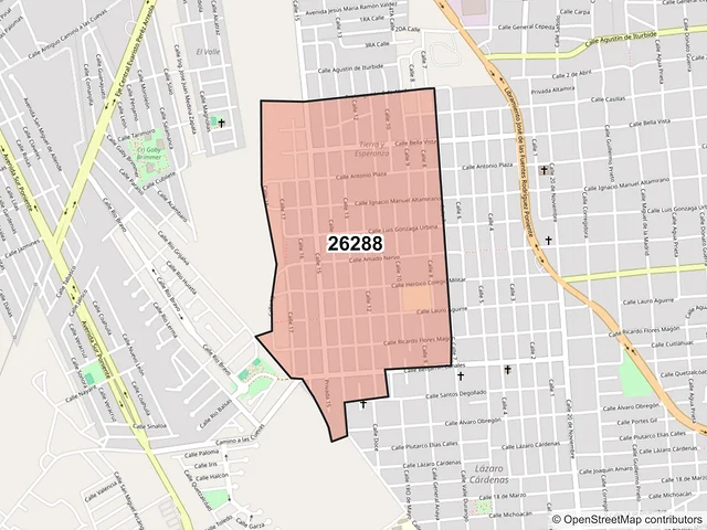 Mapa del código postal 26288, Acuña, Coahuila de Zaragoza